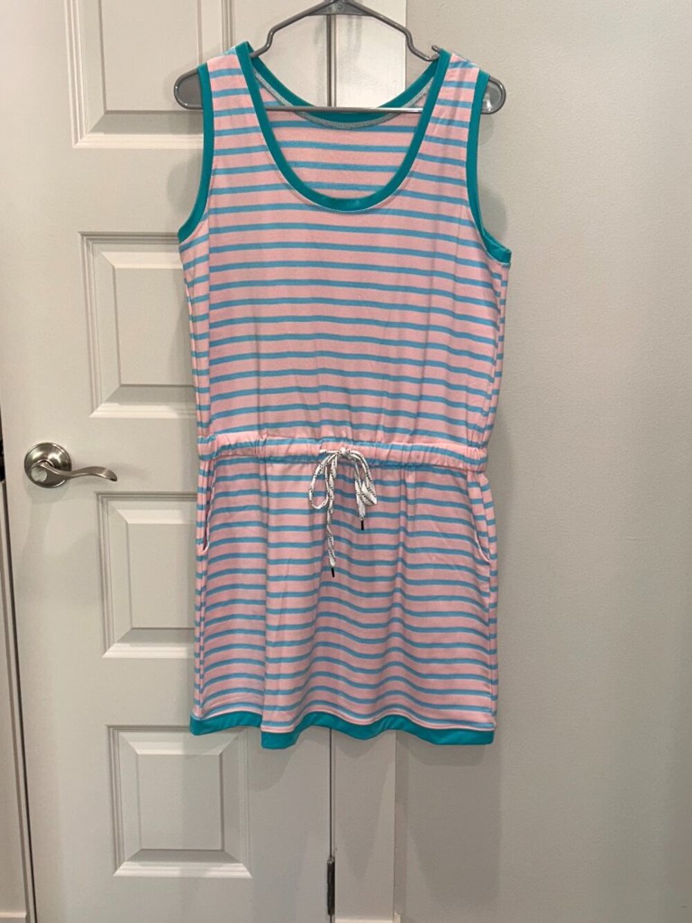 Pink & Turquoise Striped Drawstring Waist Dress